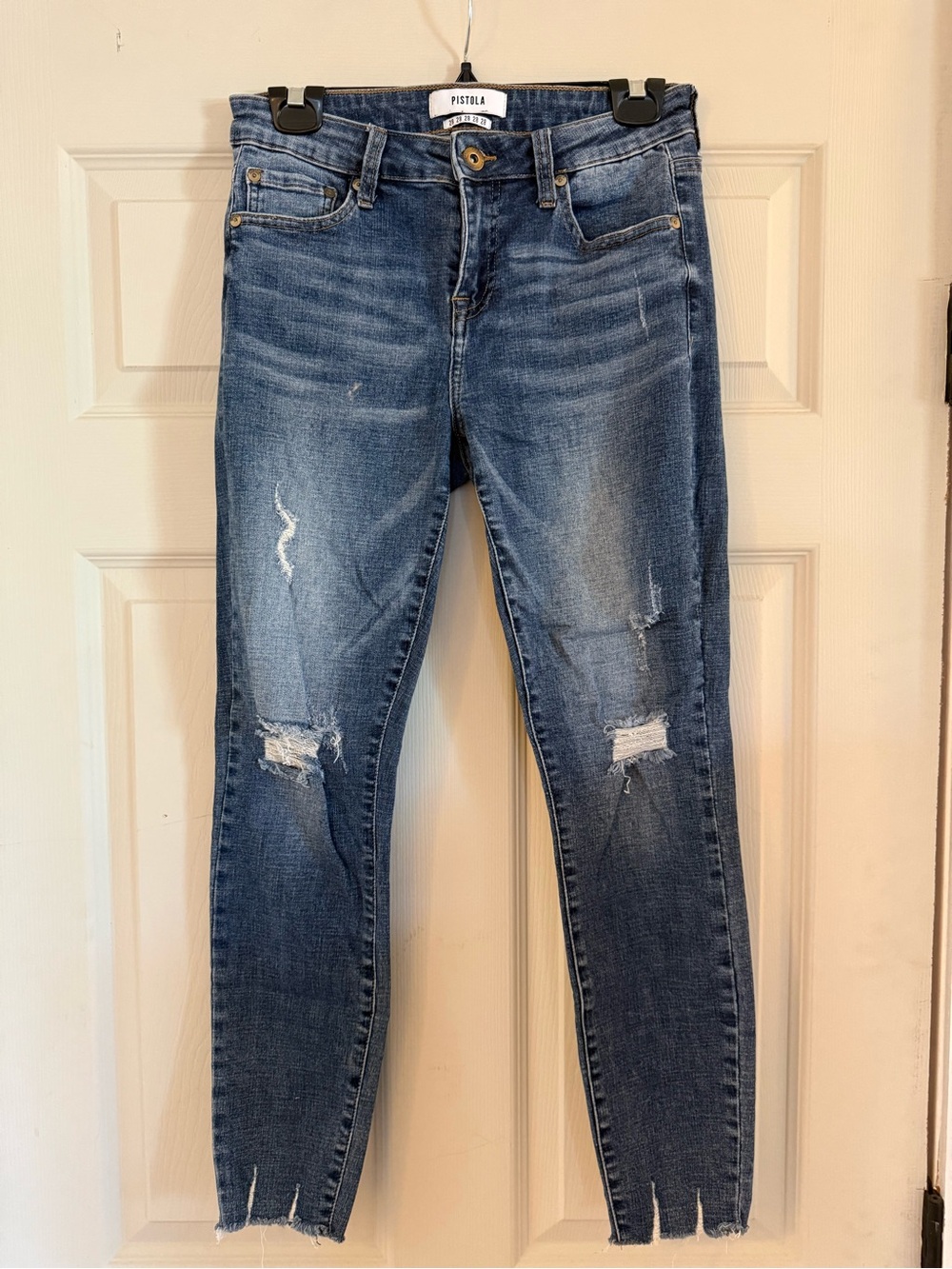 pistola Distressed Skinny Jeans in Mid Blue